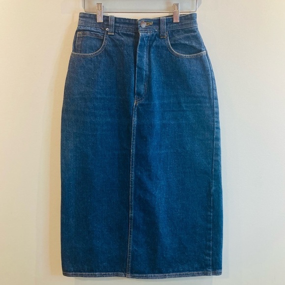ROADRUNNER Sz 9 100% Cotton Zipper  Straight Mid-Wash Slit Denim Jean Skirt - Picture 1 of 9